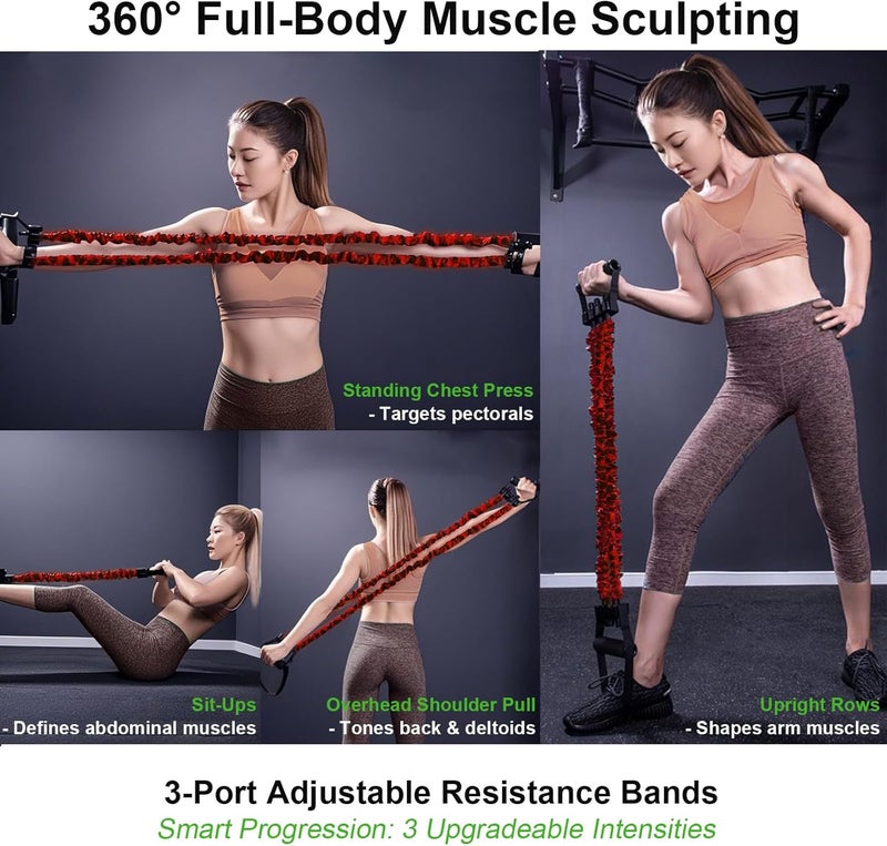 Dapoprren Natural Latex 3-Hole Resistance Stretcher Chest Expander - Adjustable 25/50/75 LBS Strength Bands for Women,Portable Gym Equipment with Handles for Full-Body Training-Red - Image 2